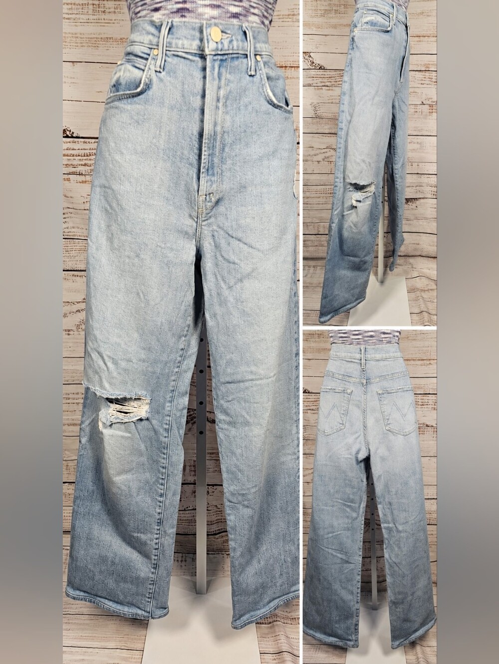 MOTHER Tunnel Vision Sneak Super High Rise Wide Leg Jeans 28 Sippin Sweet Tea
